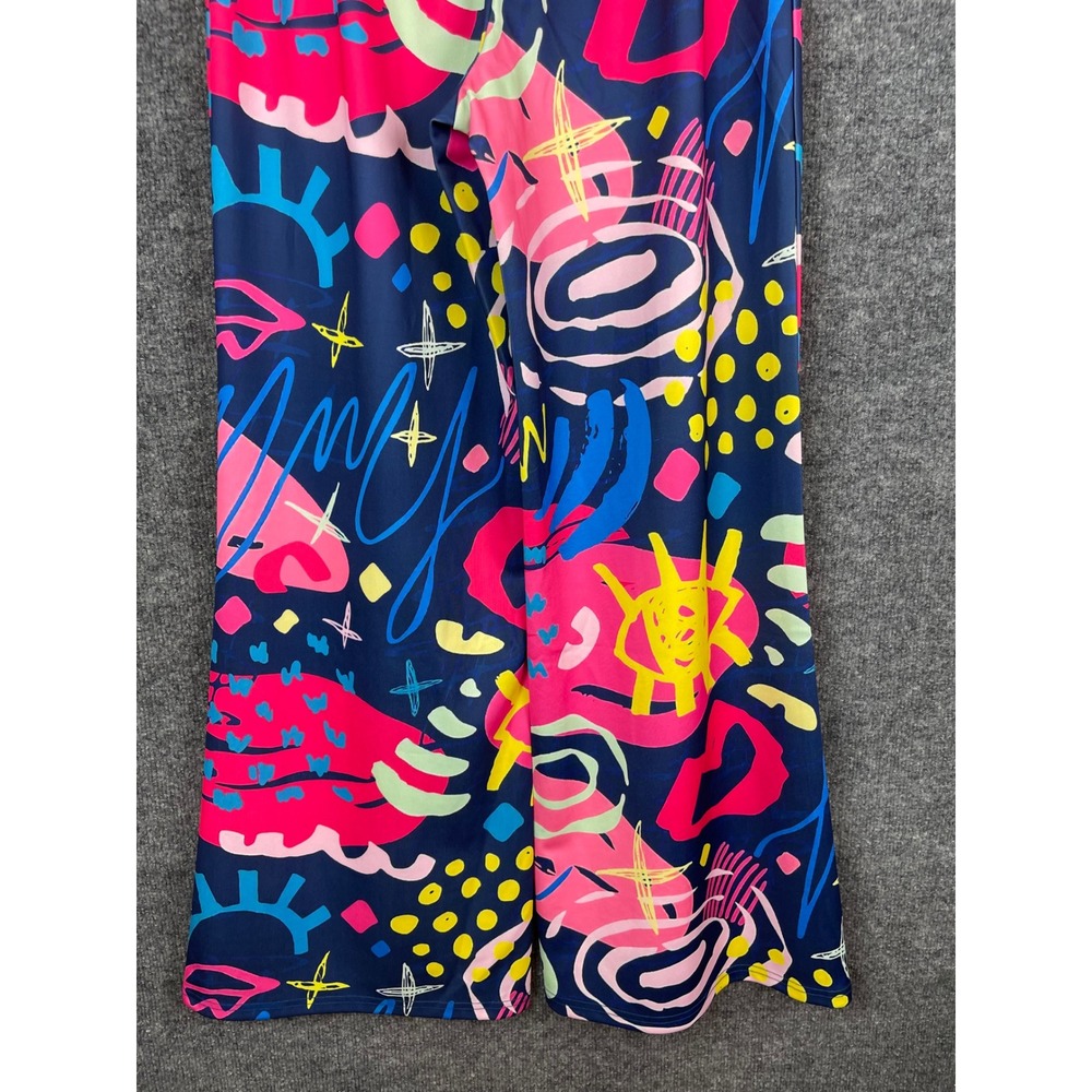 Denim& Love Abstract Graffiti Wide Leg Pants Women's M Navy Pink Retro - Picture 9 of 12